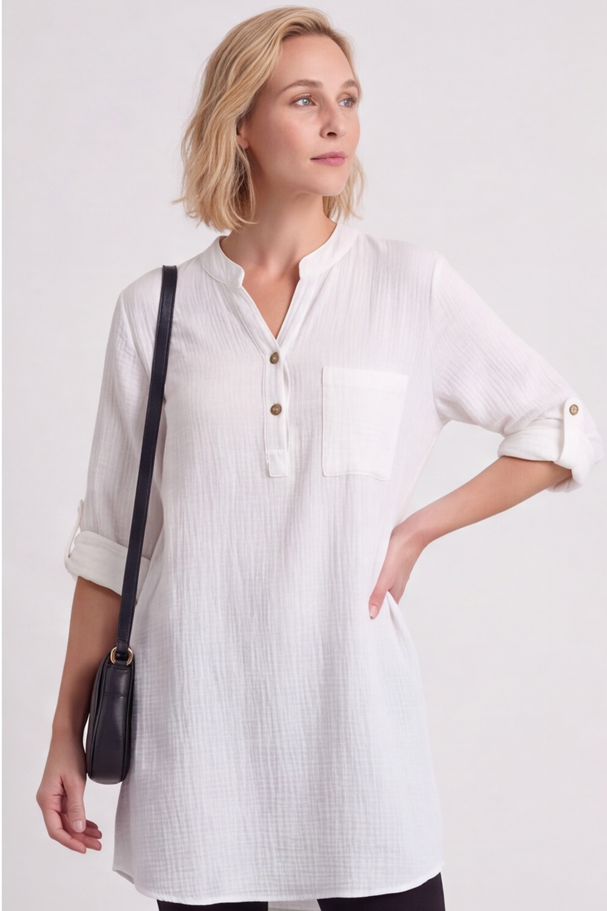Rhiannon Crinkle Cotton White Tunic