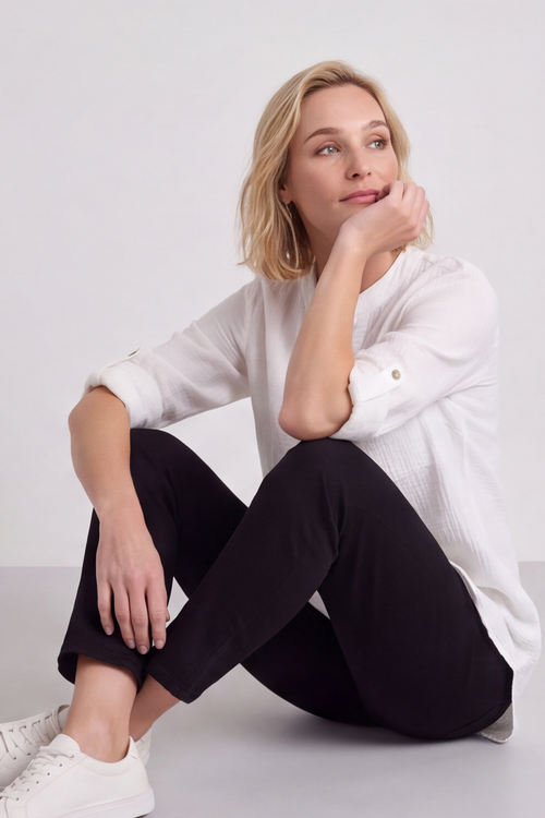 Rhiannon Crinkle Cotton White Tunic - Image 6