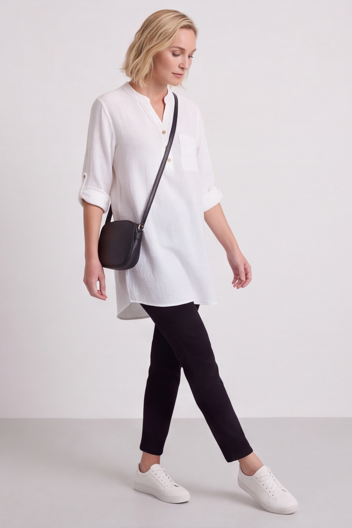 Rhiannon Crinkle Cotton White Tunic