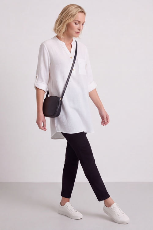 Rhiannon Crinkle Cotton White Tunic - Image 3