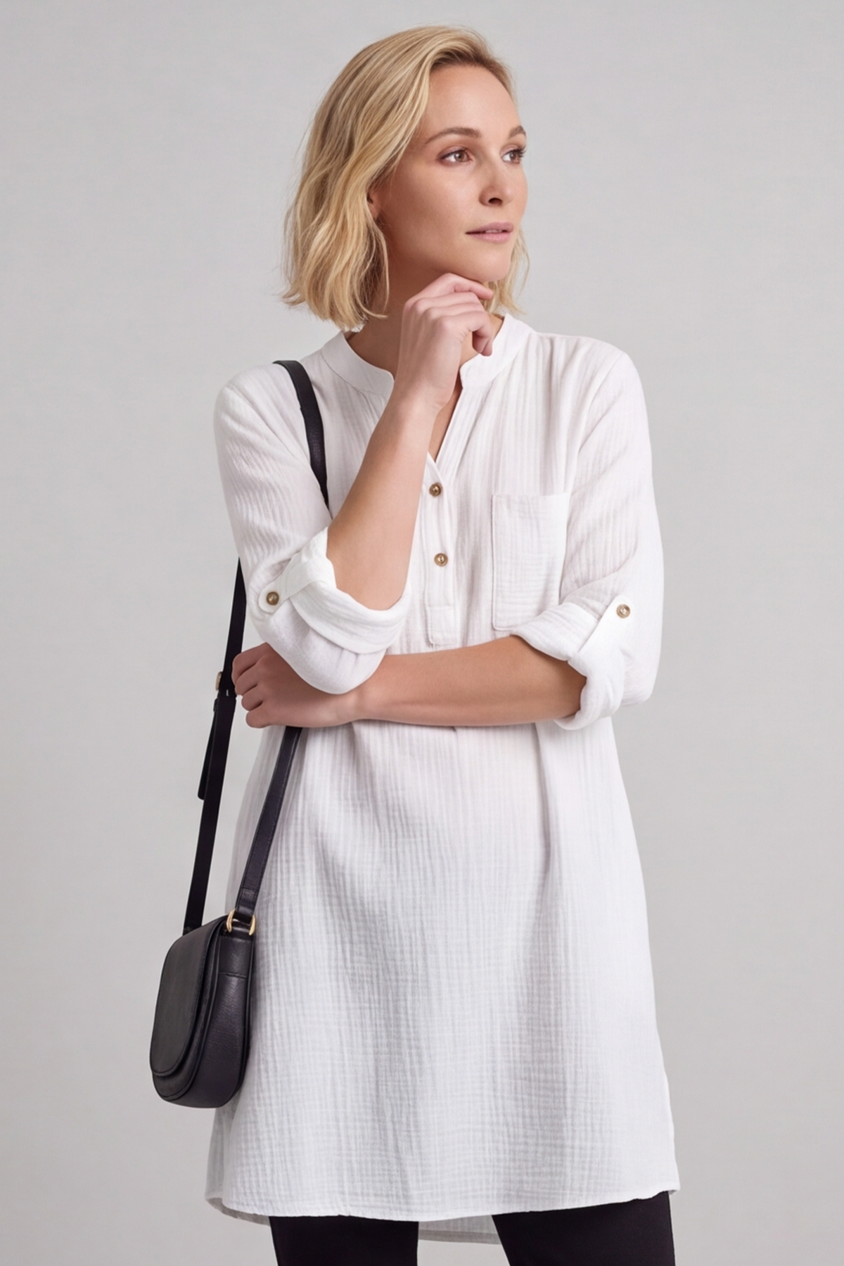 Rhiannon Crinkle Cotton White Tunic
