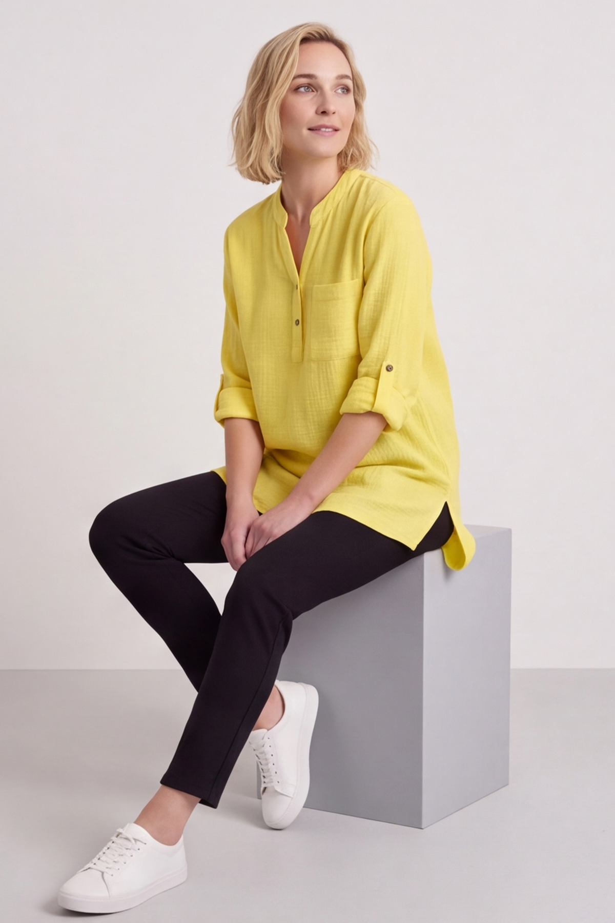 Rhiannon Crinkle Cotton Yellow Top