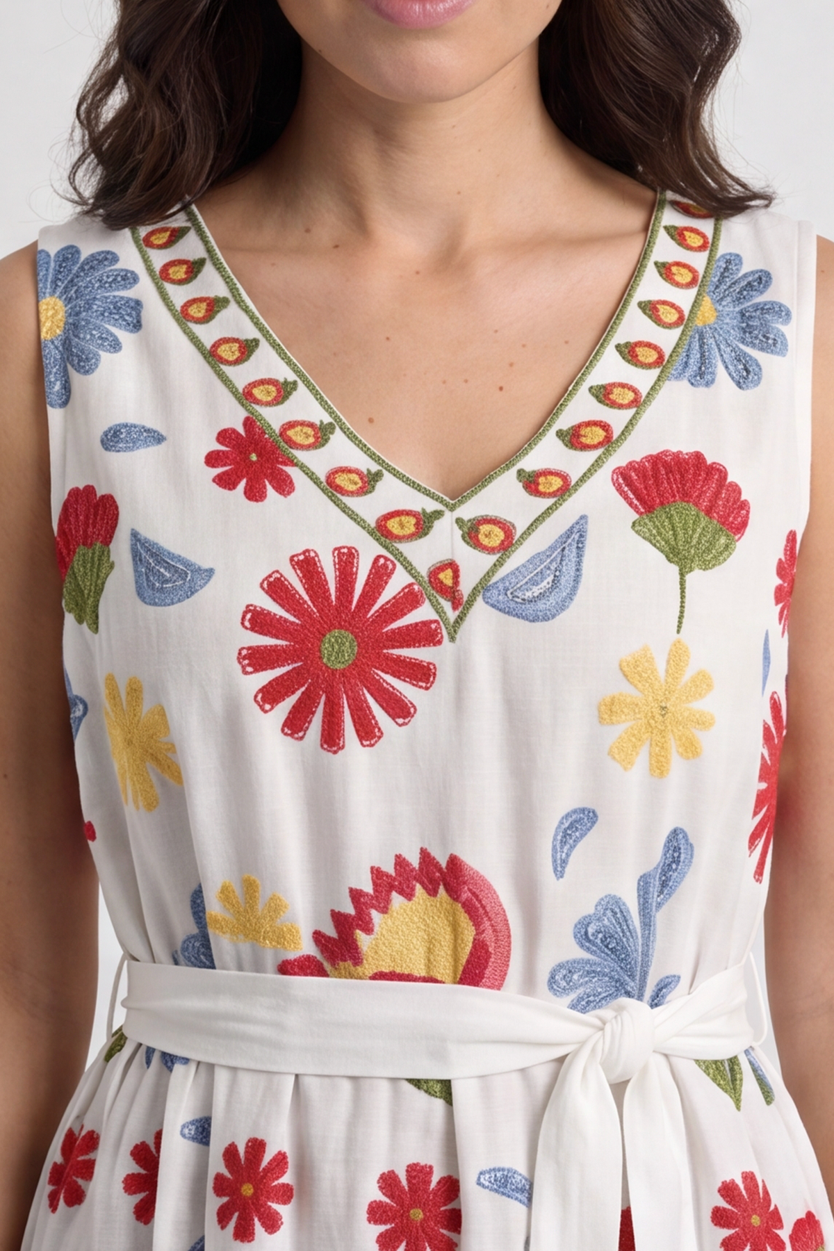Rica Embroidered Floral Tie Dress