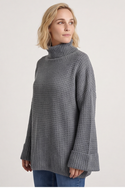 Romilly Polo Neck Knitted Jumper Mid Grey - Image 3