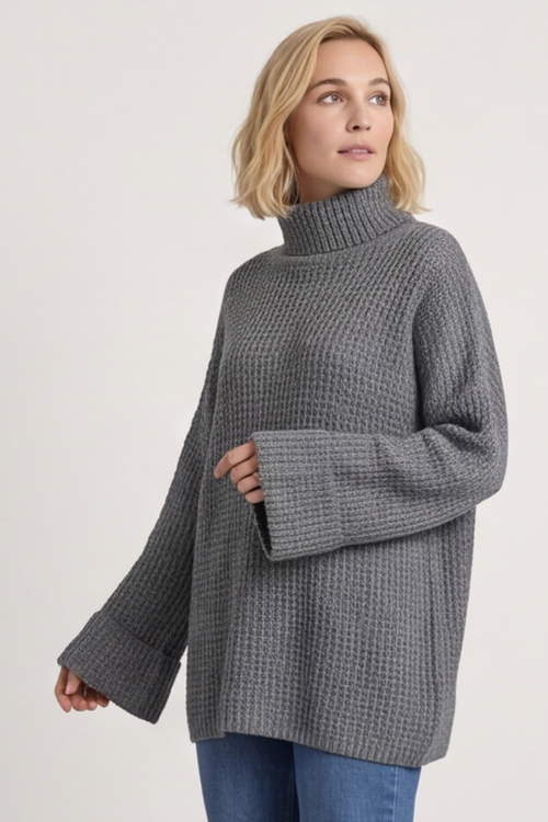 Romilly Polo Neck Knitted Jumper Mid Grey