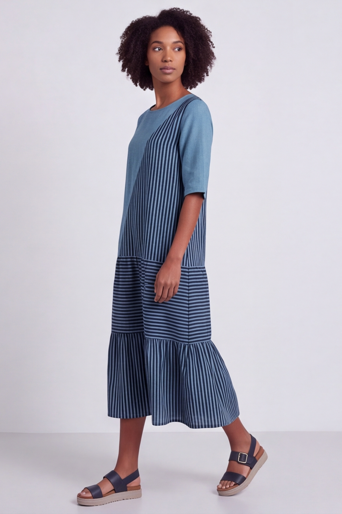 Rosa Stripe Blue Linen Dress