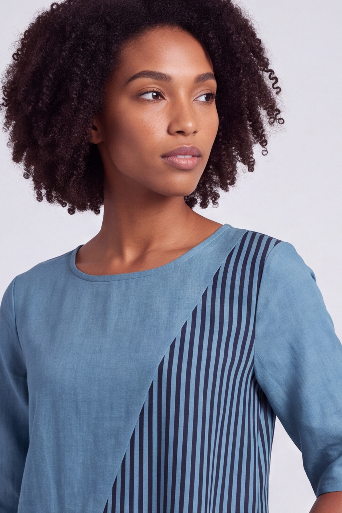 Rosa Stripe Blue Linen Dress