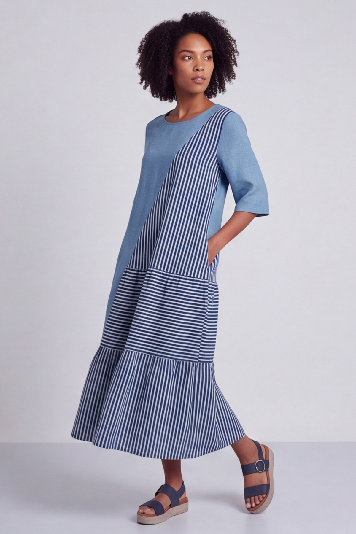 Rosa Stripe Blue Linen Dress