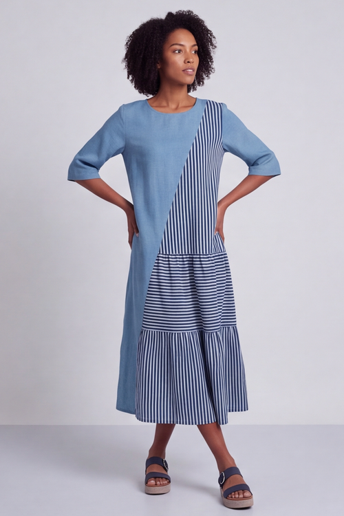 Rosa Stripe Blue Linen Dress - Image 7