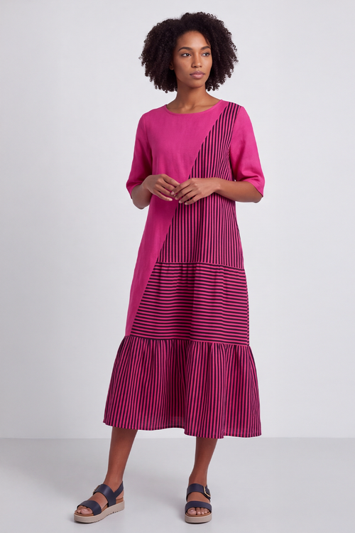 Rosa Stripe Linen Fuschia Dress - Image 4