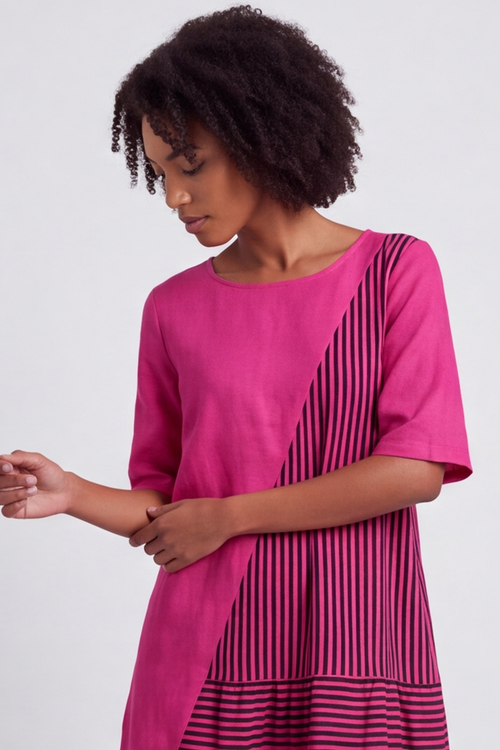 Rosa Stripe Linen Fuschia Dress - Image 5