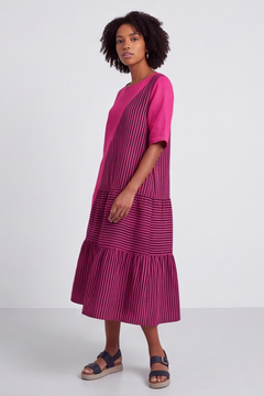 Rosa Stripe Linen Fuschia Dress