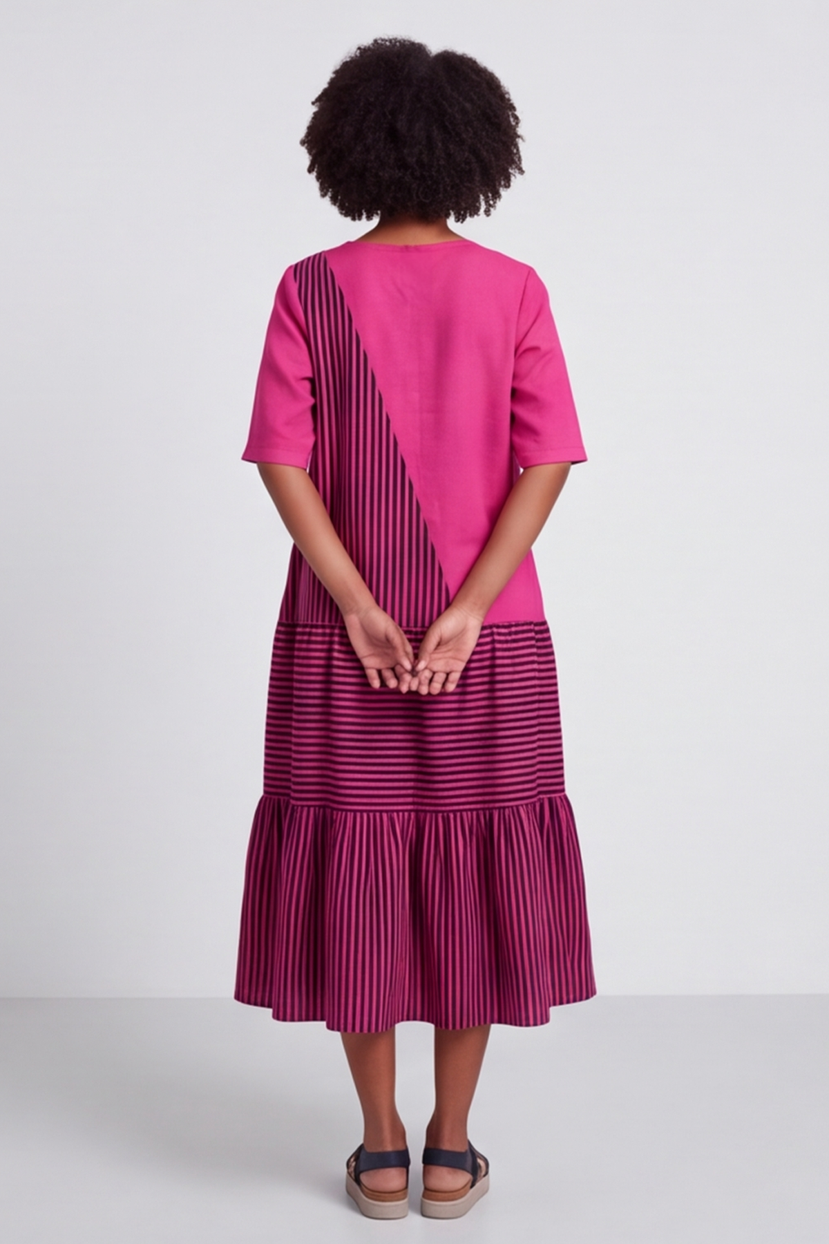 Rosa Stripe Linen Fuschia Dress