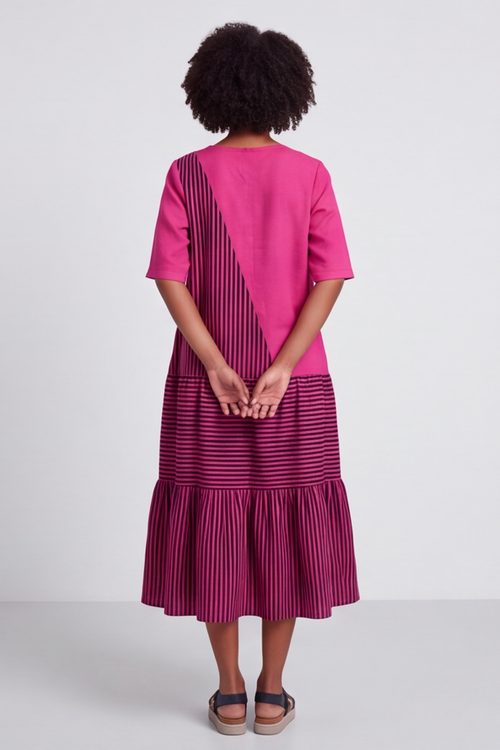 Rosa Stripe Linen Fuschia Dress - Image 3