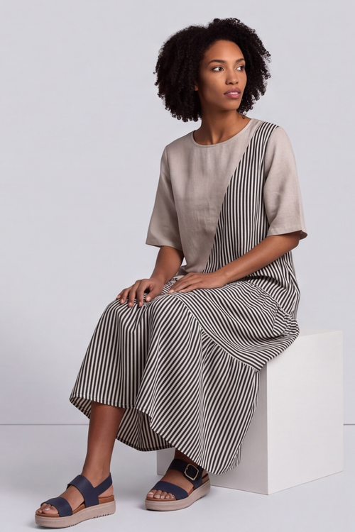 Rosa Stripe Stone Linen Dress - Image 2