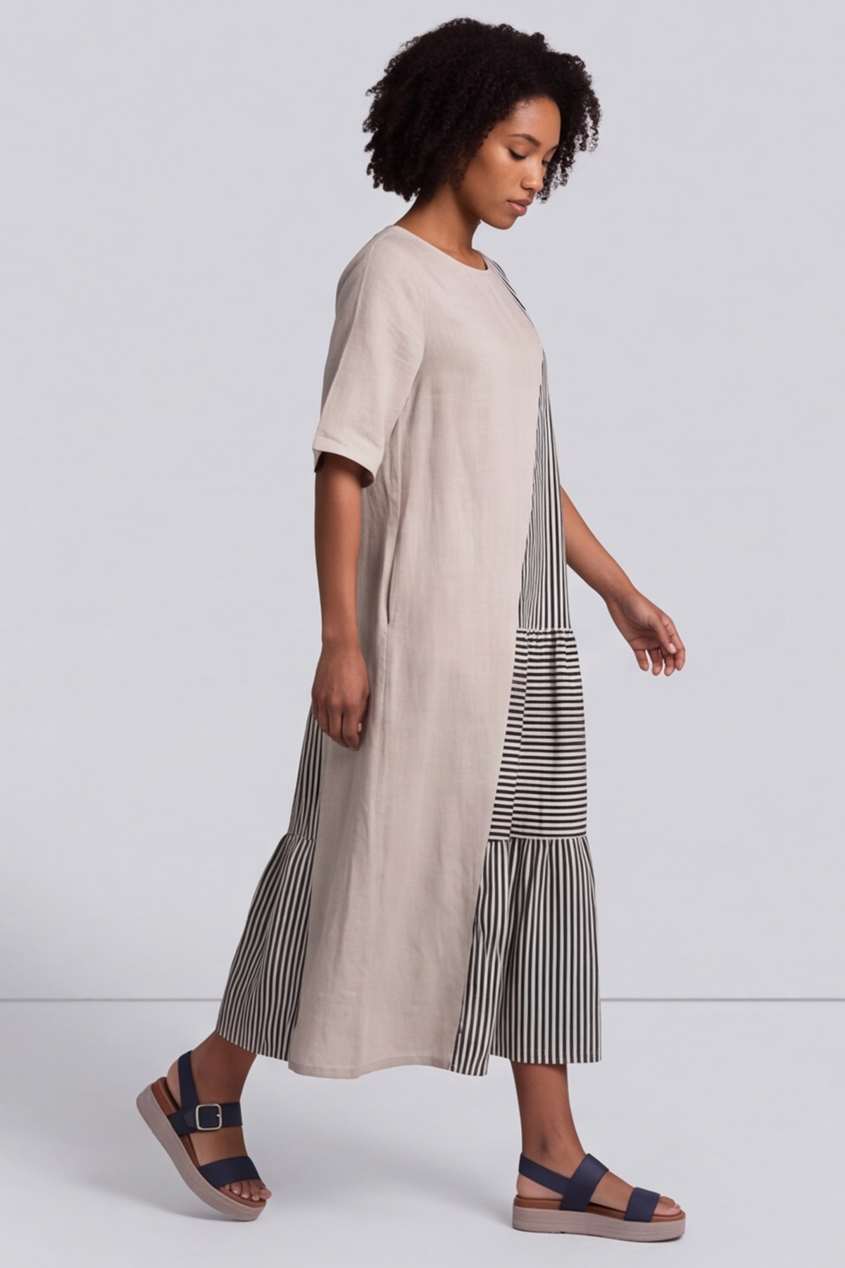 Rosa Stripe Stone Linen Dress