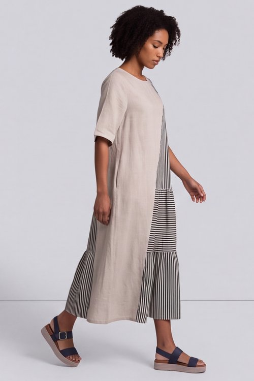 Rosa Stripe Stone Linen Dress - Image 4