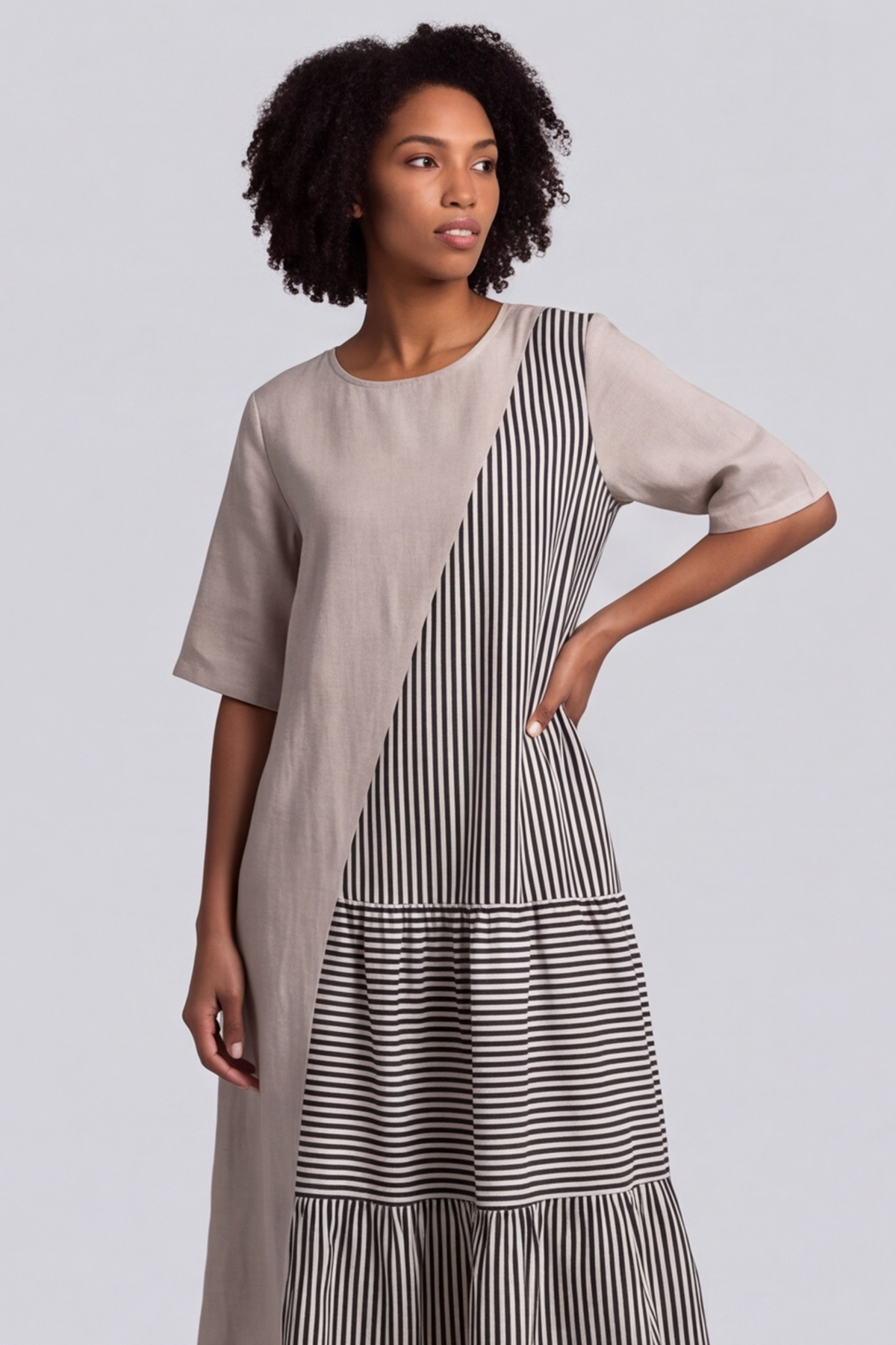 Rosa Stripe Stone Linen Dress