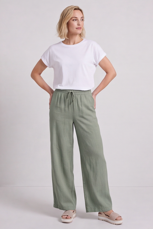 Elena Linen Light Khaki Trousers - Image 5