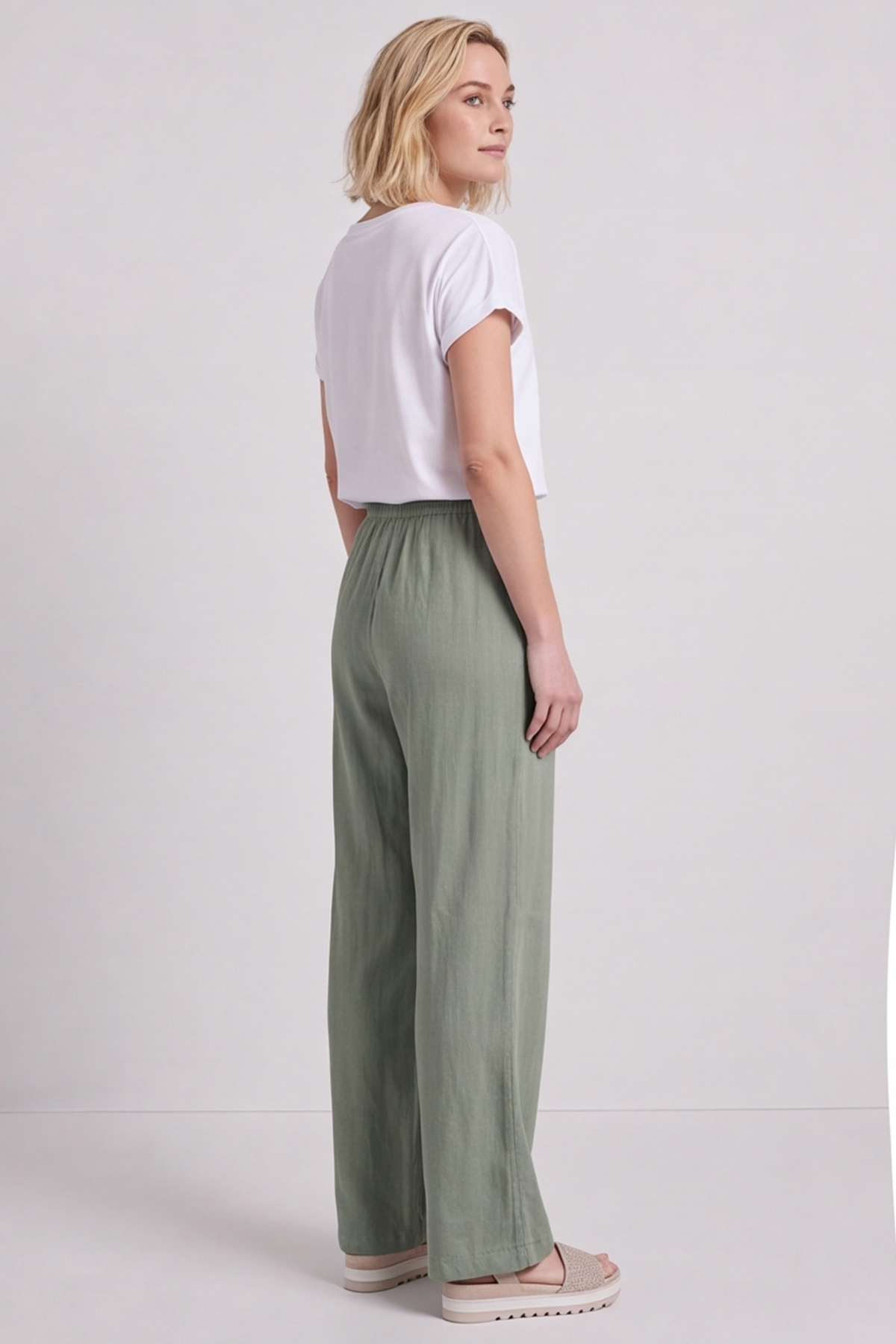 Elena Linen Light Khaki Trousers