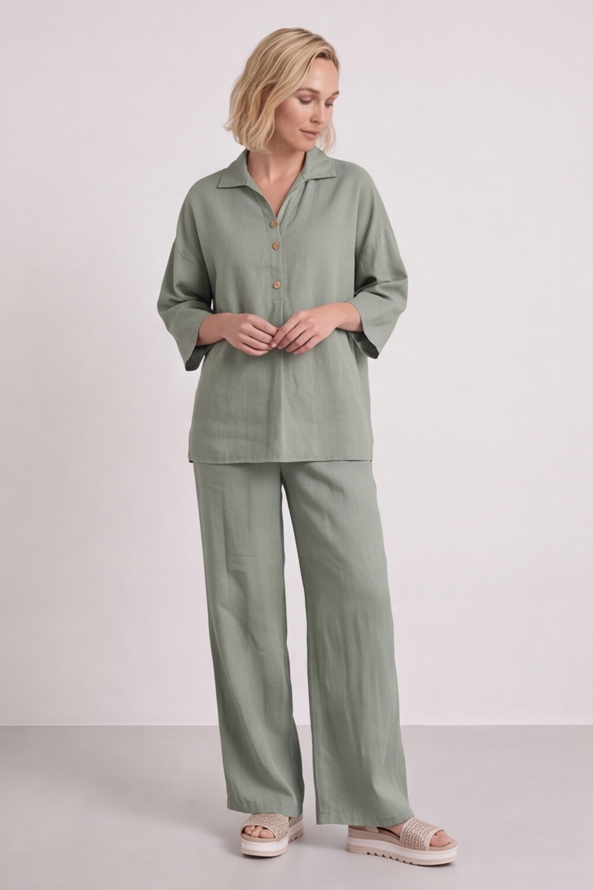 Elena Linen Light Khaki Trousers