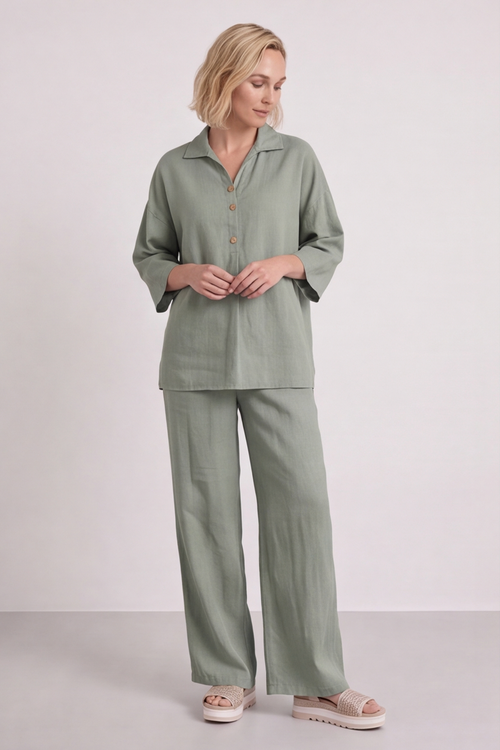 Elena Linen Light Khaki Trousers - Image 11