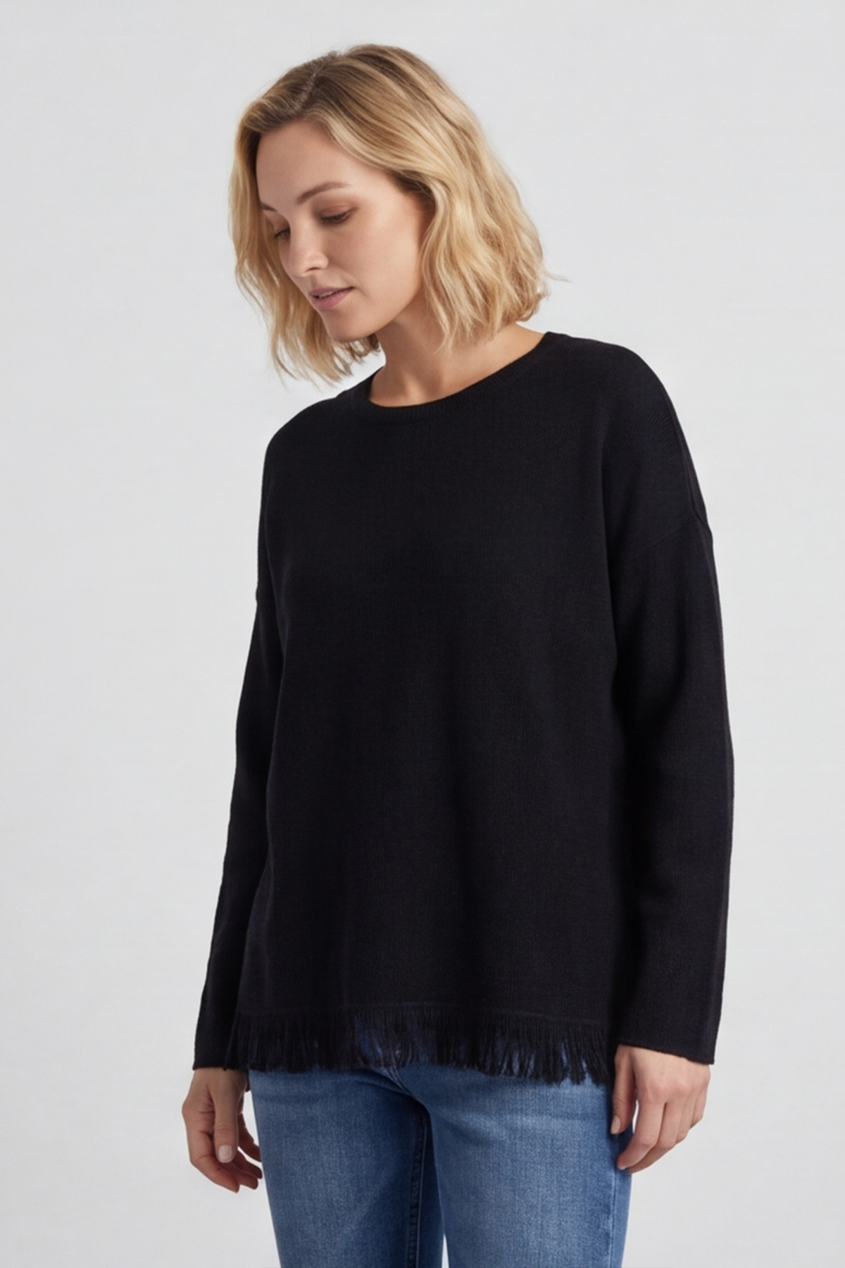 Sally Fringe Hem Jumper Black