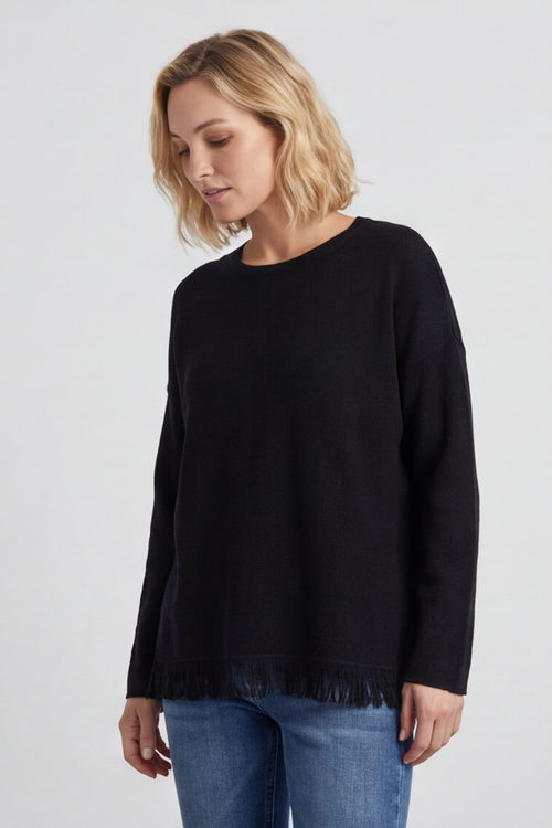 Sally Fringe Hem Jumper Black
