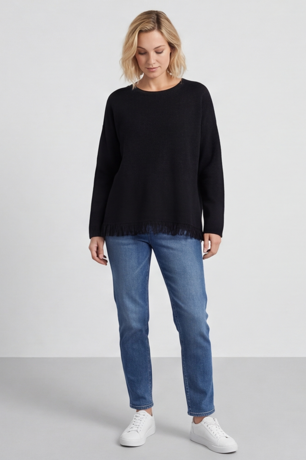 Sally Fringe Hem Jumper Black