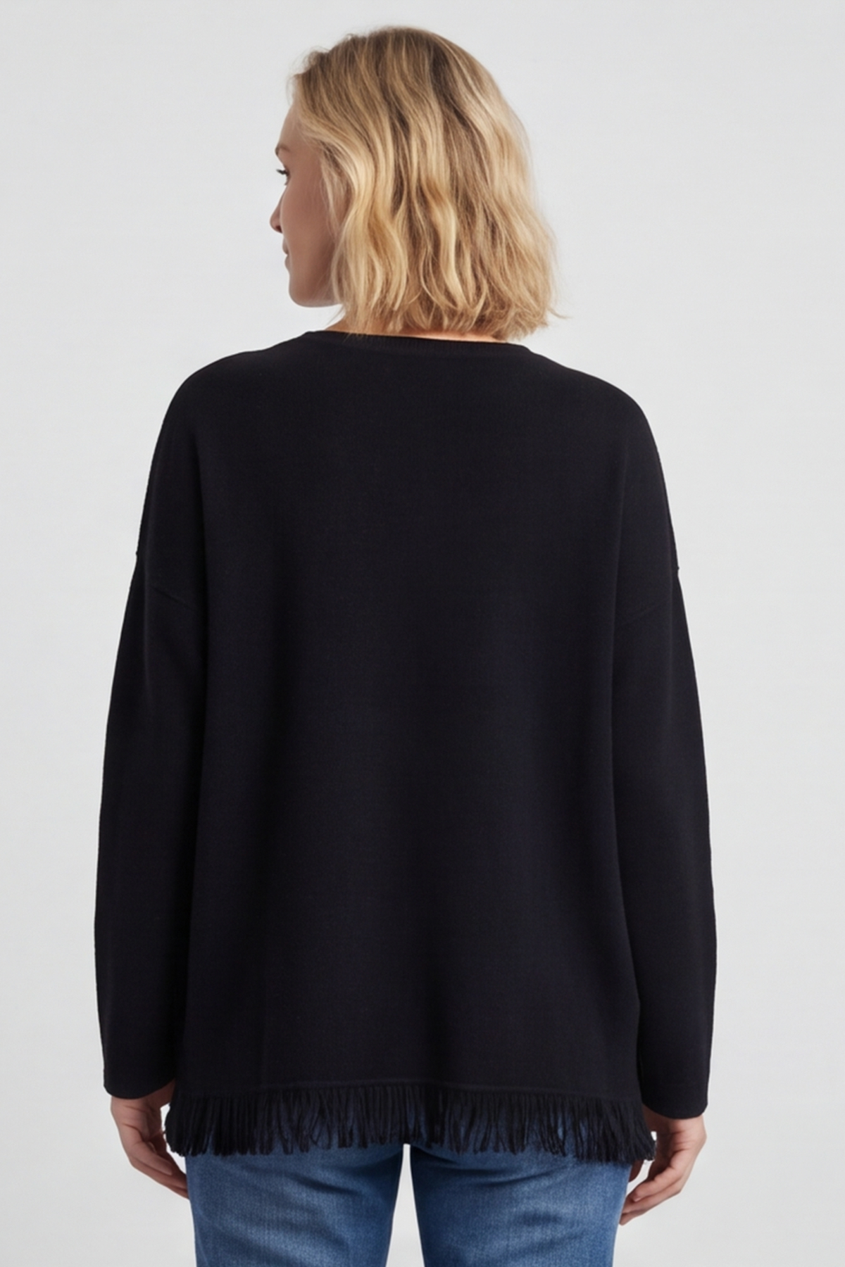 Sally Fringe Hem Jumper Black