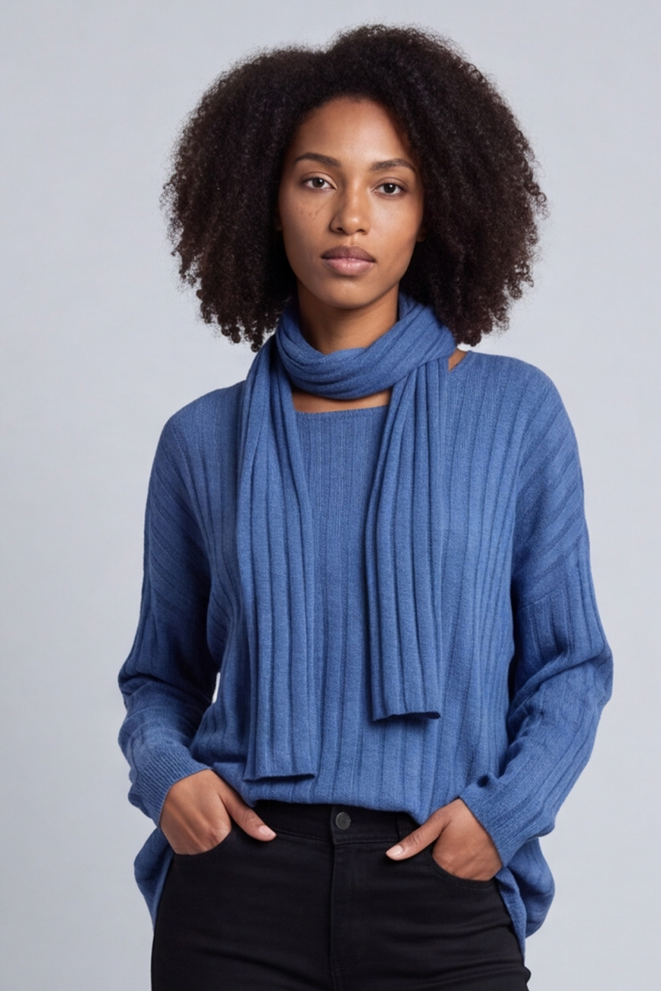Santana Knitted Scarf Top Blue