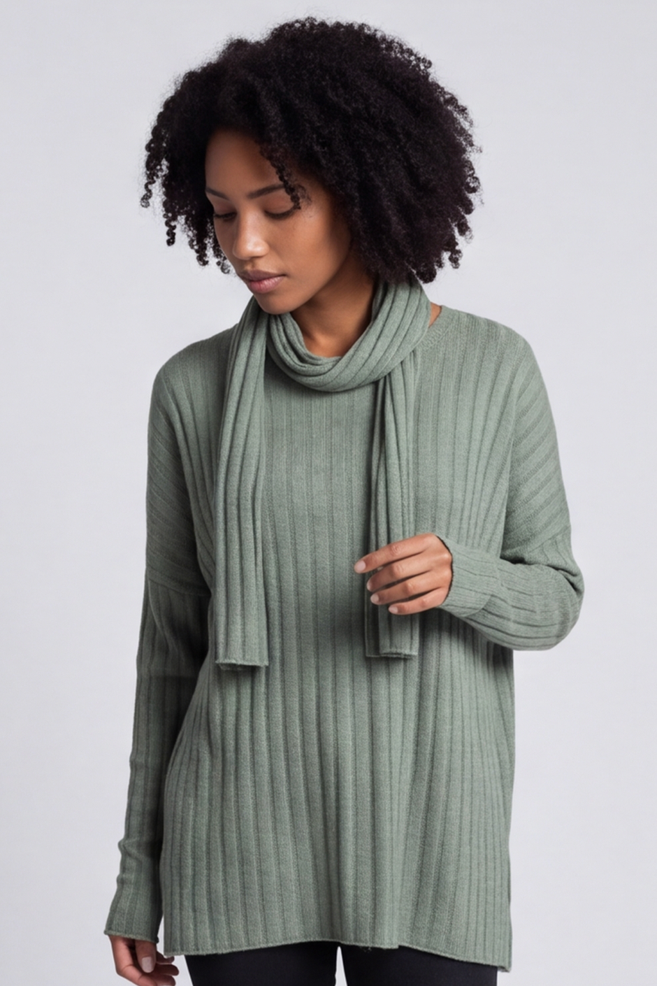 Santana Knitted Scarf Top Khaki