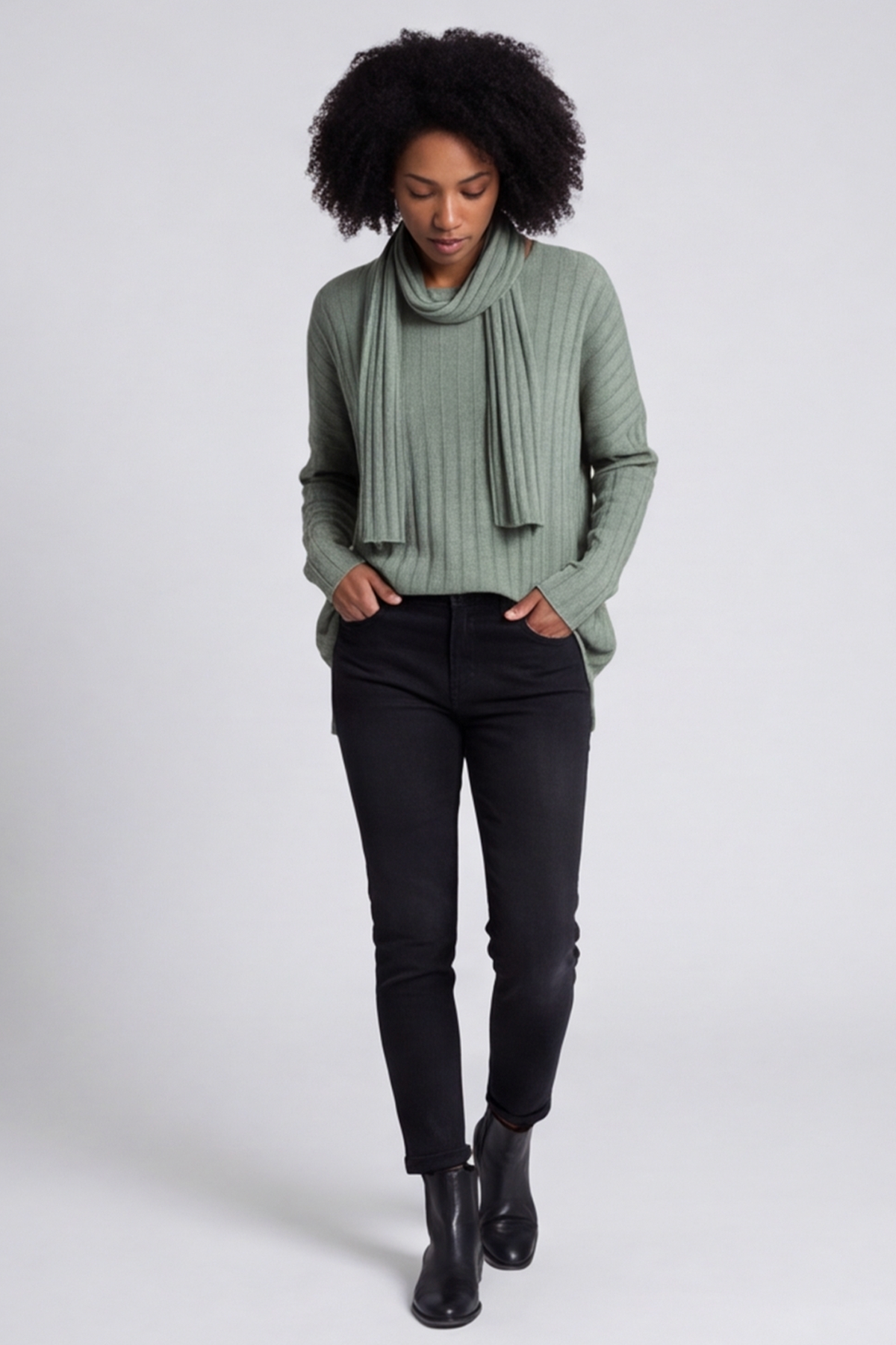 Santana Knitted Scarf Top Khaki