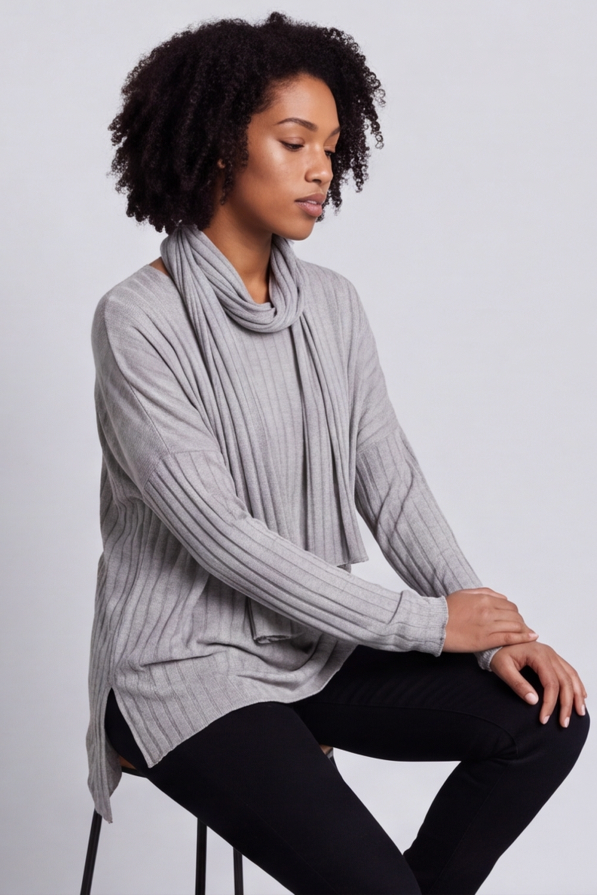 Santana Knitted Scarf Top Mocha