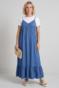 Shanna Strap Denim Dress Mid Denim