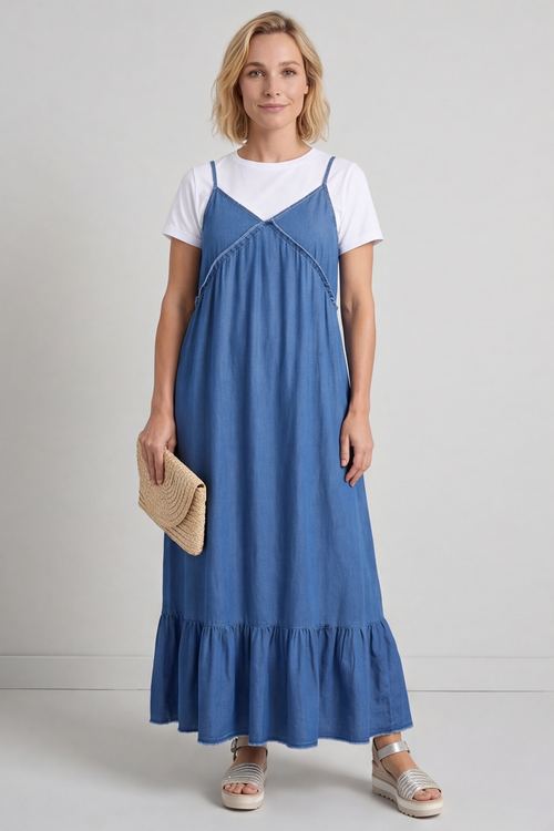 Shanna Strap Denim Dress Mid Denim