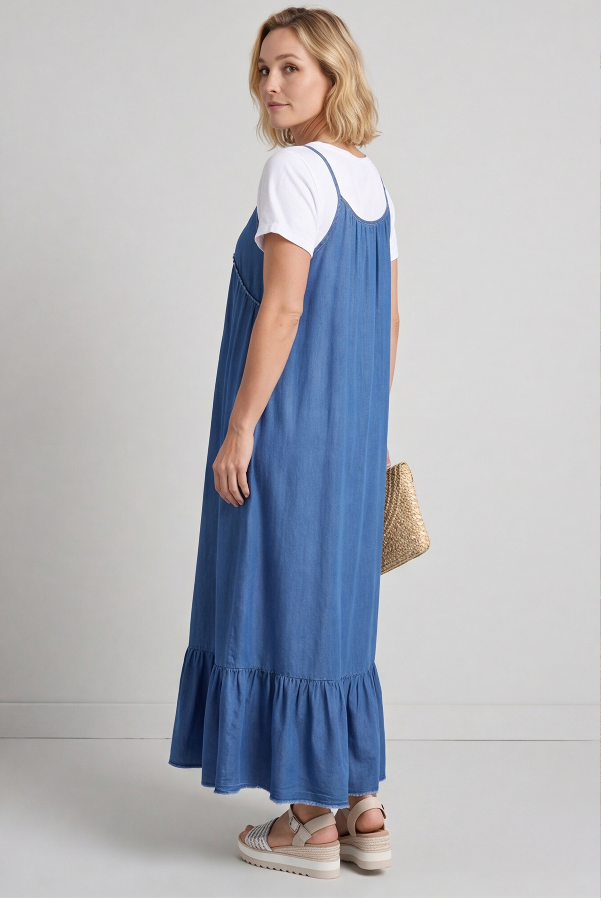 Shanna Strap Denim Dress Mid Denim
