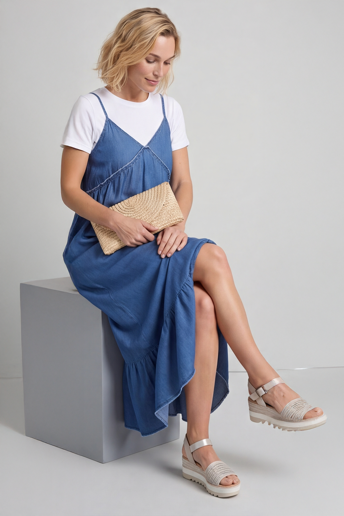 Shanna Strap Denim Dress Mid Denim