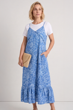 Shanna Print Strap Denim Dress Mid Denim