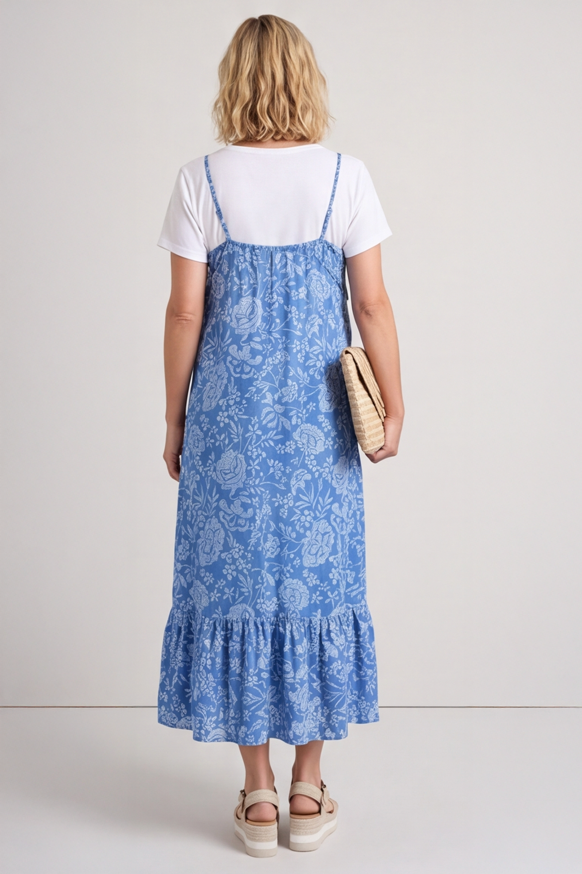 Shanna Print Strap Denim Dress Mid Denim