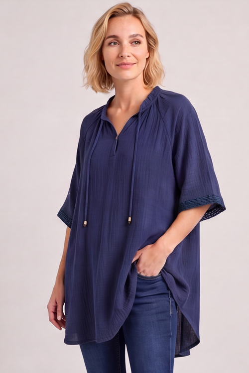 Sorrento Cotton Navy Tunic - Image 1