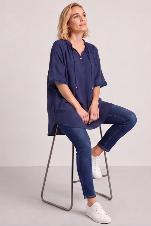 Sorrento Cotton Navy Tunic - Image 2
