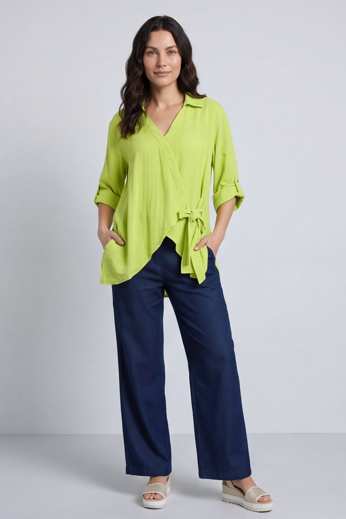 Shyla Check Wrap Top Lime