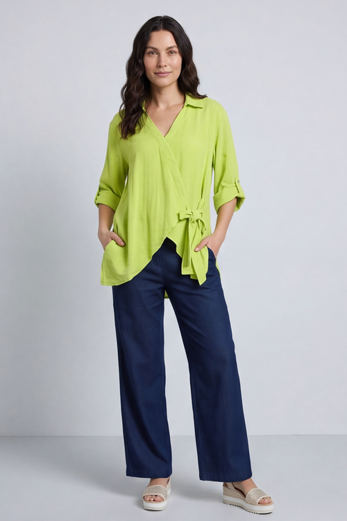 Shyla Check Wrap Top Lime - Image 3