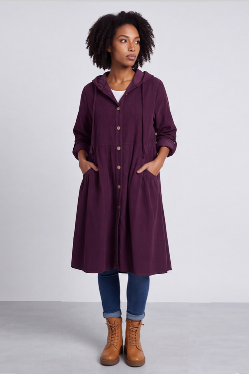 Sian Hooded Needlecord Jacket Burgundy - Image 1