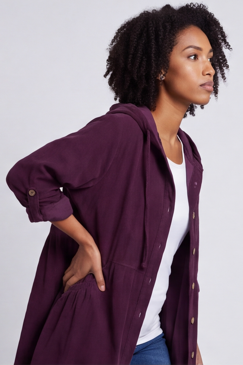 Sian Hooded Needlecord Jacket Burgundy - Image 3