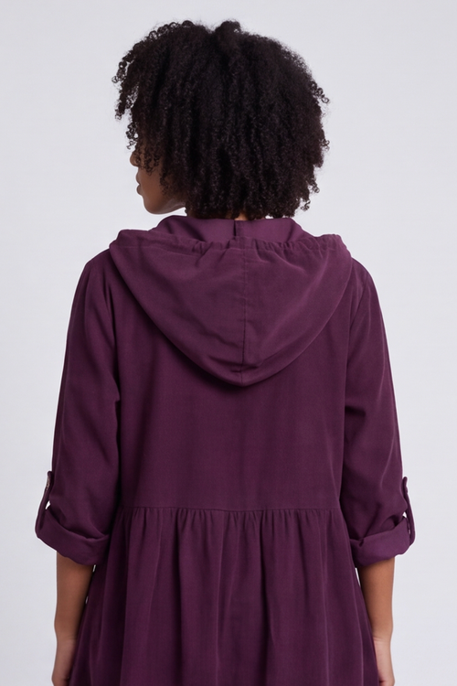 Sian Hooded Needlecord Jacket Burgundy - Image 7