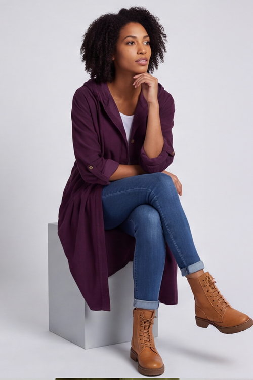 Sian Hooded Needlecord Jacket Burgundy - Image 6