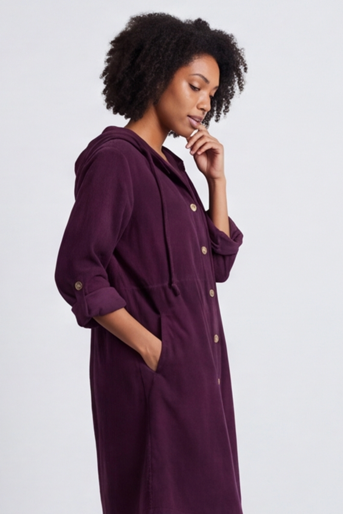 Sian Hooded Needlecord Jacket Burgundy