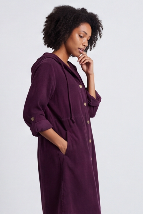 Sian Hooded Needlecord Jacket Burgundy - Image 2